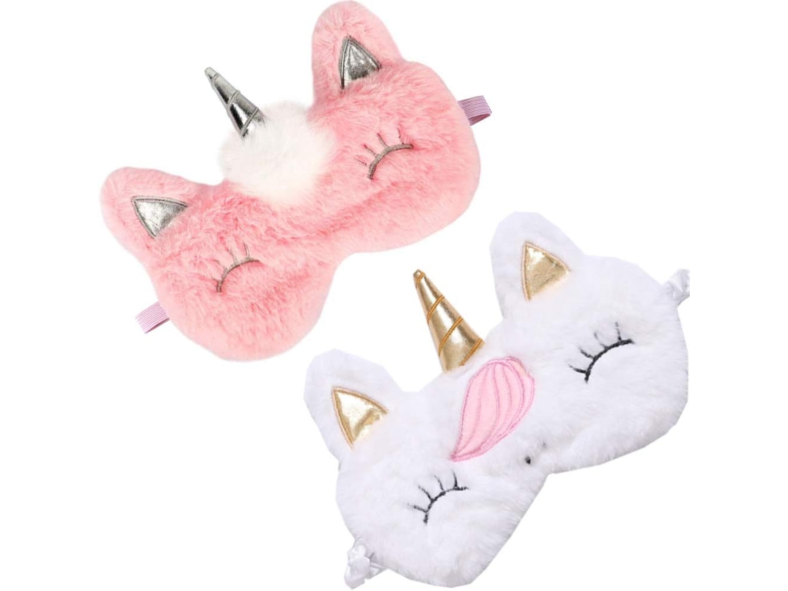 Conjunto com 2 Máscaras de Dormir Fofas de Animais para Meninas, Unicórnio de Pelúcia Macia AQUAFORGE