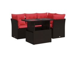 Conjunto de 5 Sofás Jardim com Almofadões Vime Pe/acácia Castanho MAISON EXCLUSIVE