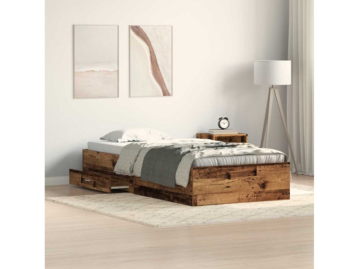 Vidaxl Estrutura Da Cama Com Gaveta Madeira Antiga 90 X 190 Cm