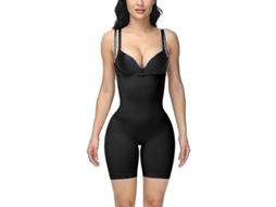 Leggings Shapewear De Nylon Com Elasticidade, Ajuste Skinny, Comprimento Até Joelho, Controle Abdominal E Levantamento De Bumbum Preto