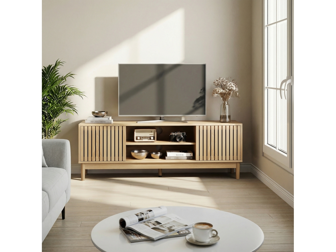 Suporte Para Tv De 140 Cm, Compatível Com Tvs De 55/65 Polegadas, Centro Multimídia Com Armazenamento, Para Sala E Quarto, Carvalho