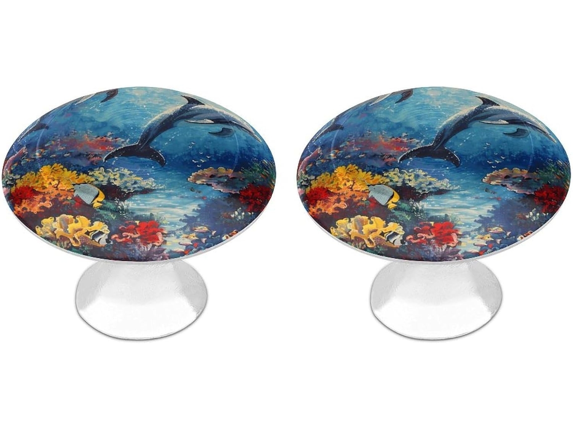 Puxadores De Aço Inoxidável Para Armários, Com Design De Golfinho, Peixe Coral E Fundo Do Mar, Formato Circular
