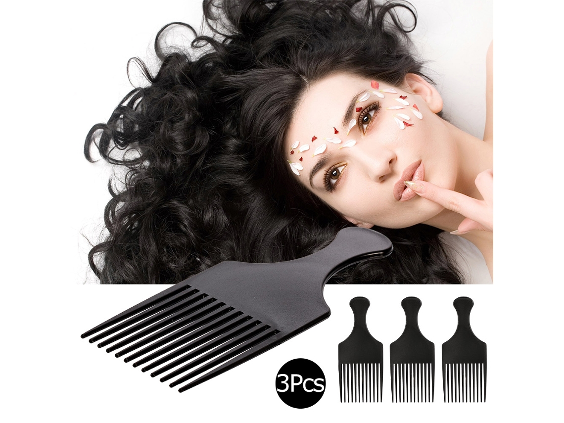 3pcs Pente Afro Cabelo Cacheado Pente De Estilo Barbear Ferramenta Preta Para Homem E Mulher