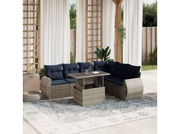 Vidaxl Conjunto De Sofá De Jardim Com 7 Peças E Almofadas Em Rattan Sintético Cinza
