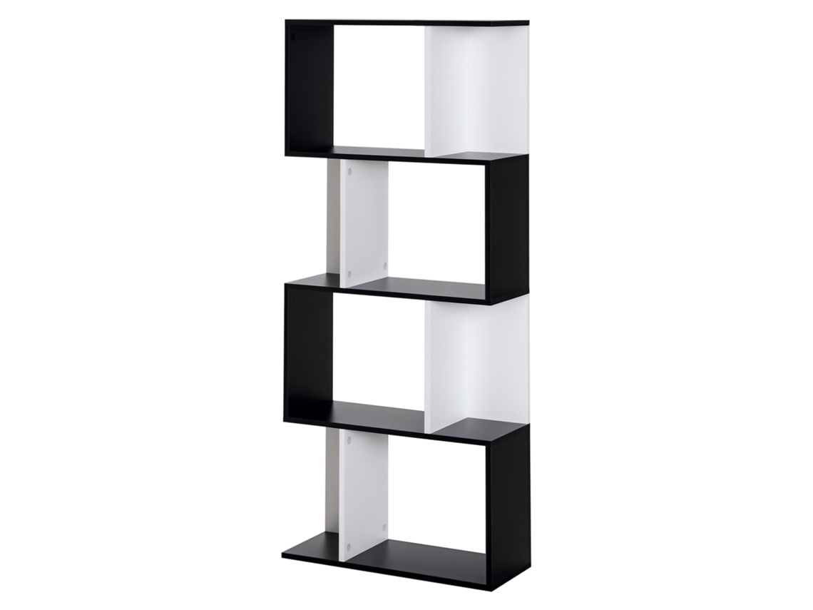 Estante de Livros 5 Andares formato S, Prateleiras Ajustáveis, Sala/quarto/escritório, 60x24x148cm, Preto/branco Br