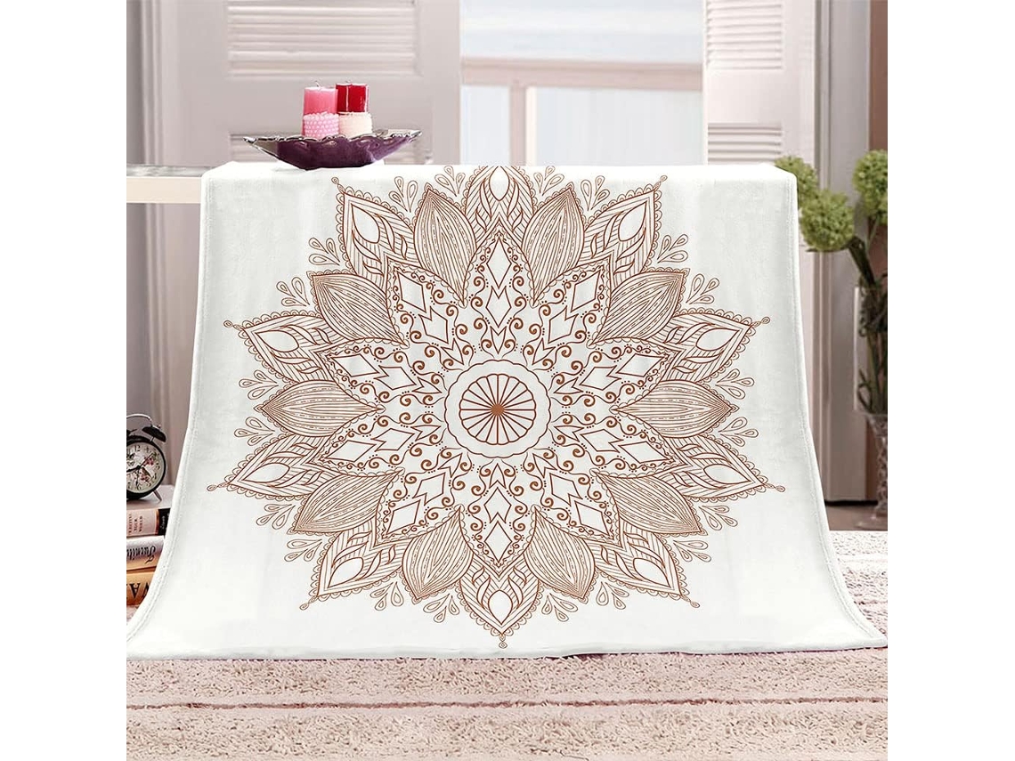 Manta com Estampa Floral Circular a em Microfibra 150x150cm