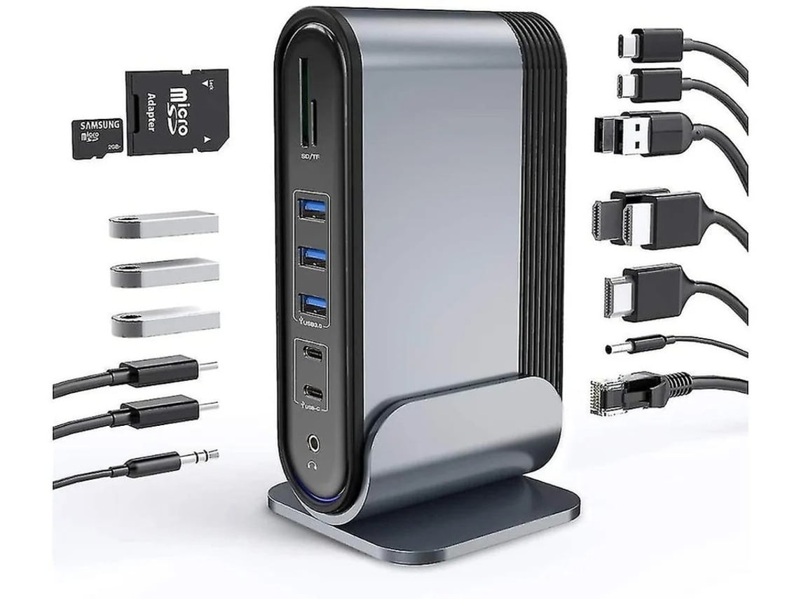 Docking Station Universal Triple Display Docking Station com HDMI 3 portas de áudio Gigabit Ethernet 5 portas USB 100W USB C PD Reader da Yizhood