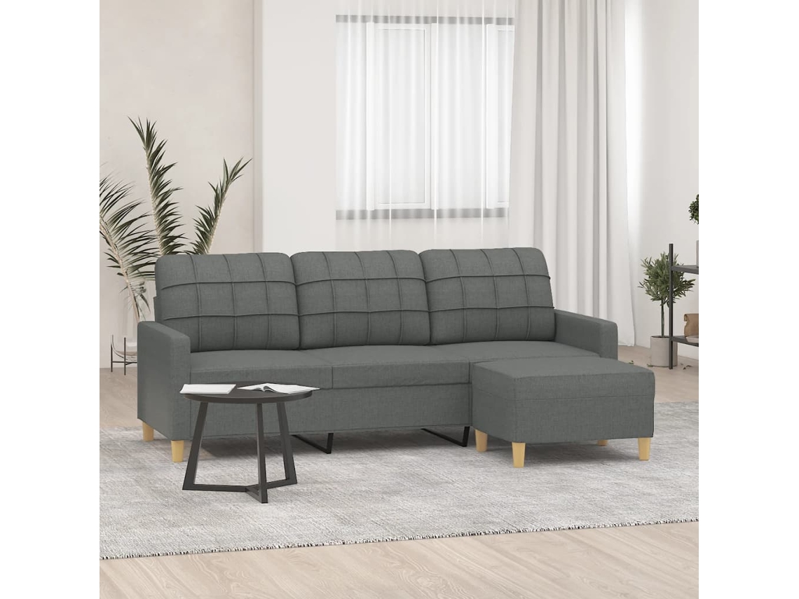 Vidaxl Sofá De 3 Lugares Com Apoio De Pés 180 Cm Tecido Cinza-escuro