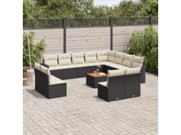 Vidaxl 13 Pcs Conjunto De Sofás De Jardim Com Almofadões Vime Pe Preto