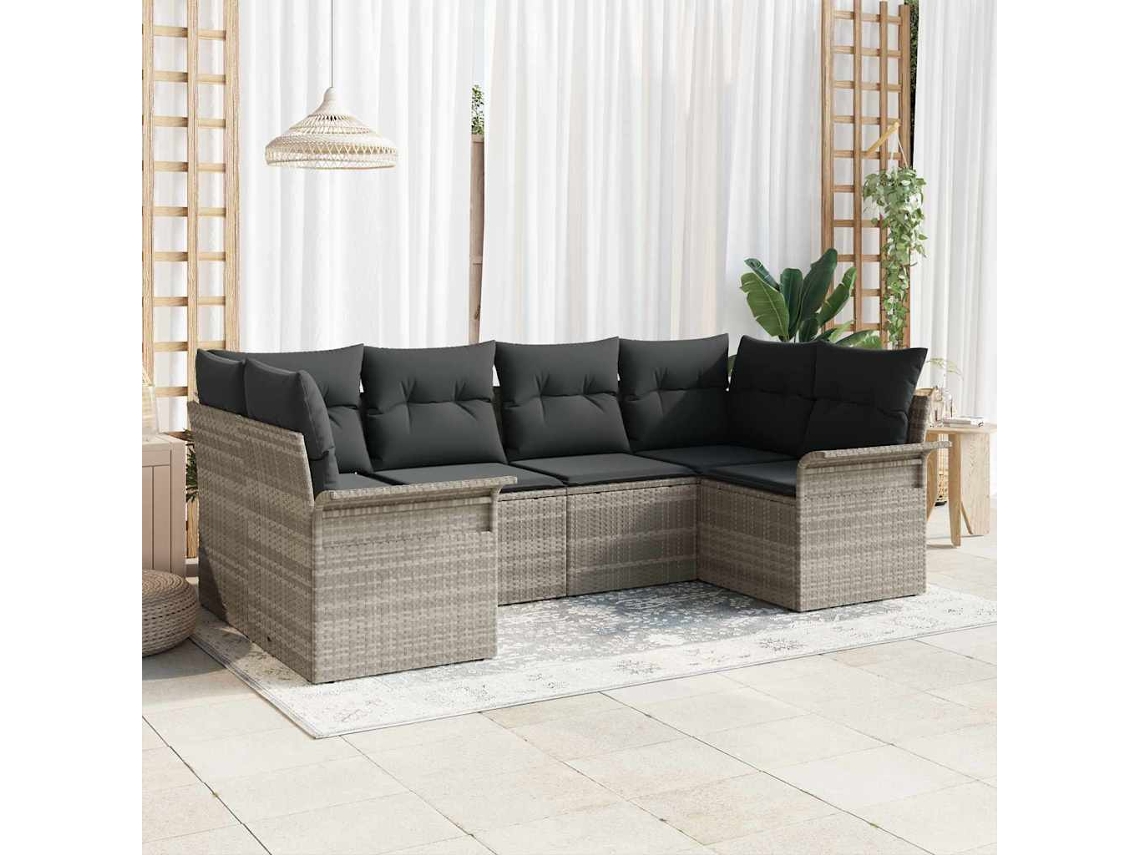 Vidaxl Conjunto de Sofá de Jardim 6 Pcs Cinzento claro Vime Pe