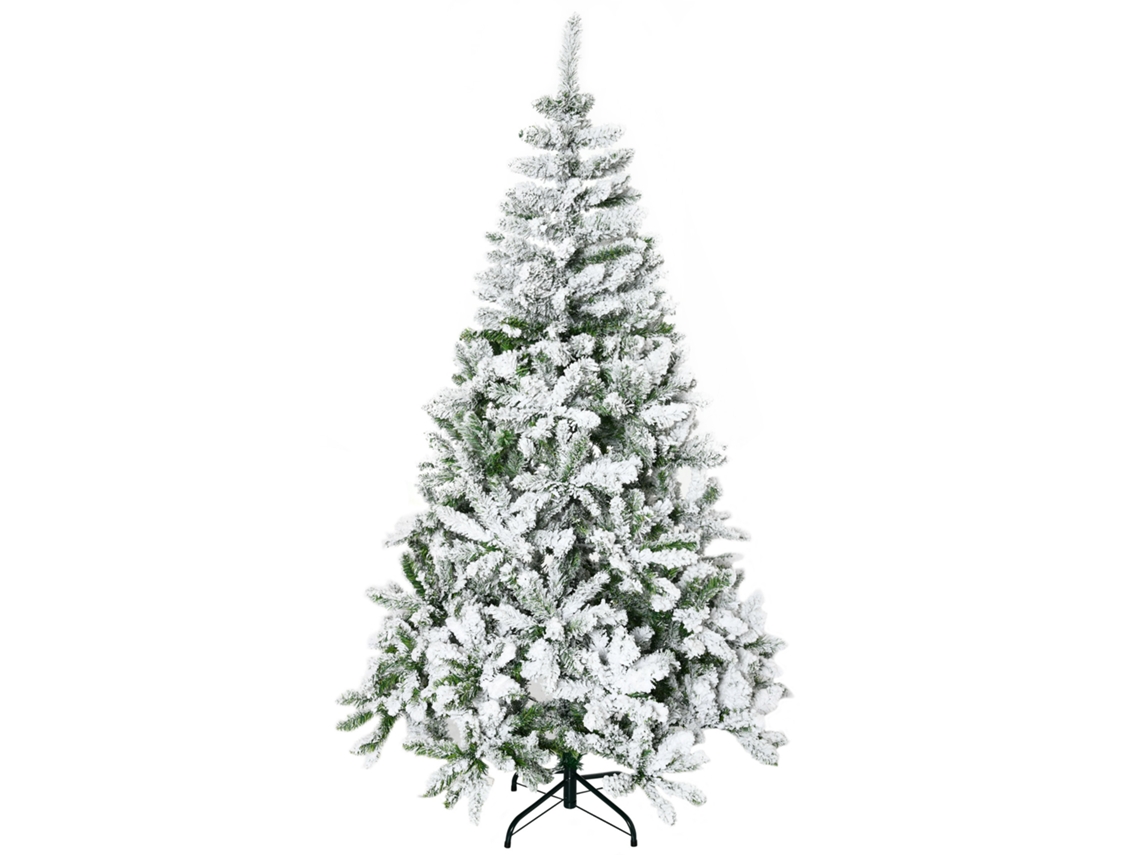 Árvore De Natal Artificial 180cm Com Neve Ignífugo Com 750 Ramos Folhas De Pvc Base Dobrável Verde