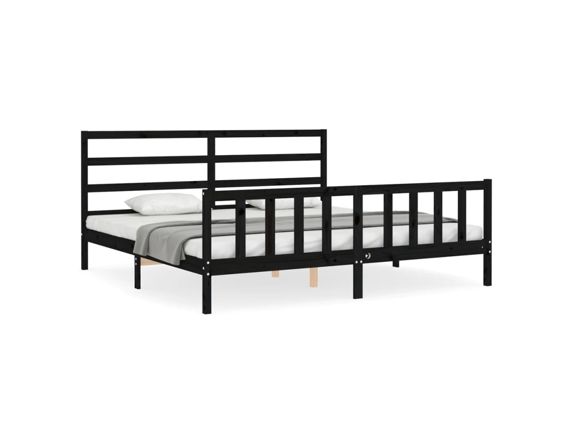 Estrutura de Cama com Cabeceira Madeira Maciça Preto 200x200 cm MAISON EXCLUSIVE