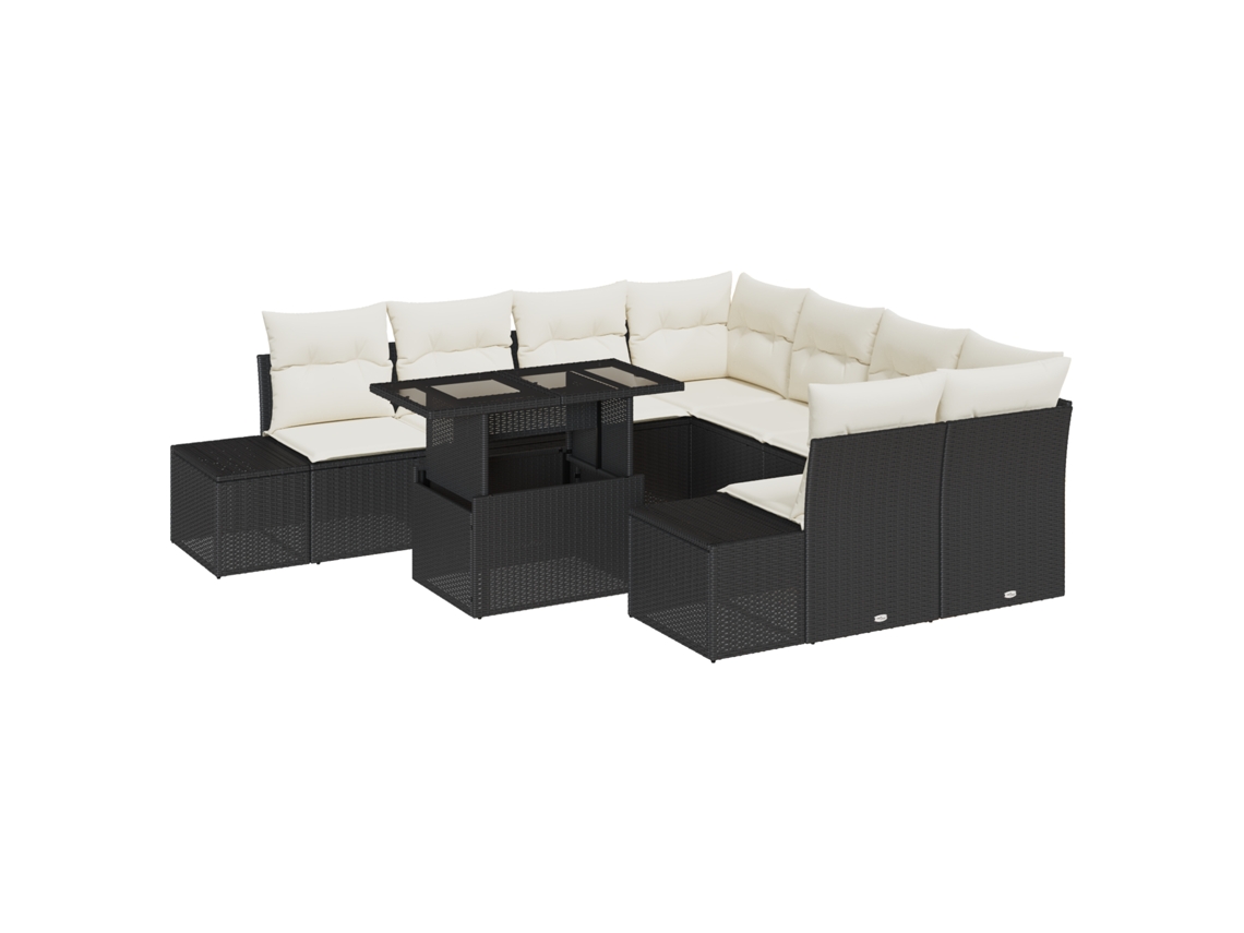 Conjunto 9 Conjunto De Sofá De Jardim Vidaxl Preto Vime Pe (100 X 55 X 73 Cm)