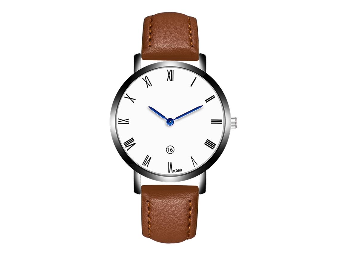 Relógio Masculino de Quartzo com Pulseira de Couro Pu e Números Romanos Azul (café Claro)