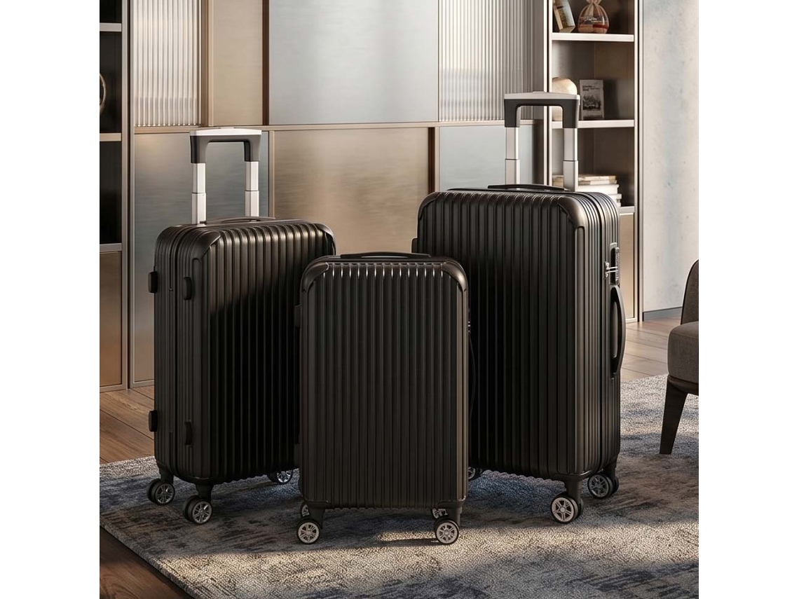 Conjunto de 3 malas de viagem rígidas com balança digital portátil, rodas 360° preto LAZYSPACE