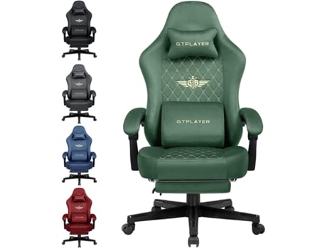 Cadeira Ergonómica para Jogos em Tecido Cadeira GTPLAYER para PC, Capacidade de Carga de 150 kg, Verde