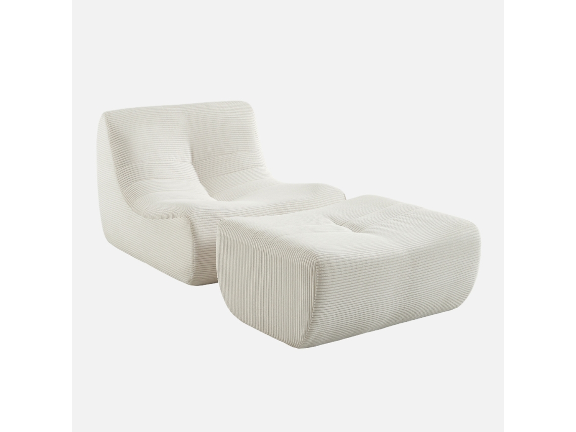 Módulo Para Sofá Modular Com Apoio Para Os Pés Em Veludo Canelado, 1 Lugar, Creme