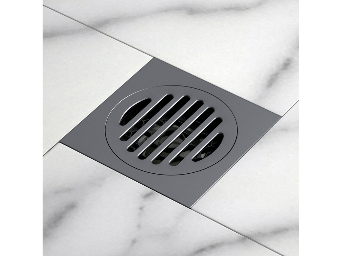 Ralo de Piso em Aço Inoxidável com Tampa Removível e Filtro de Cabelo, Preto AQUAFORGE