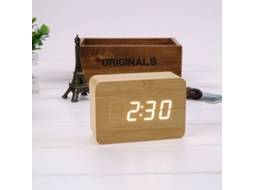 2026-despertador Digital Led Com Carregamento Usb/bateria, Temperatura, 3 Alarmes, 2 Modos E 3 Ajustes De Brilho (madeira De Bambu Luz Branca)