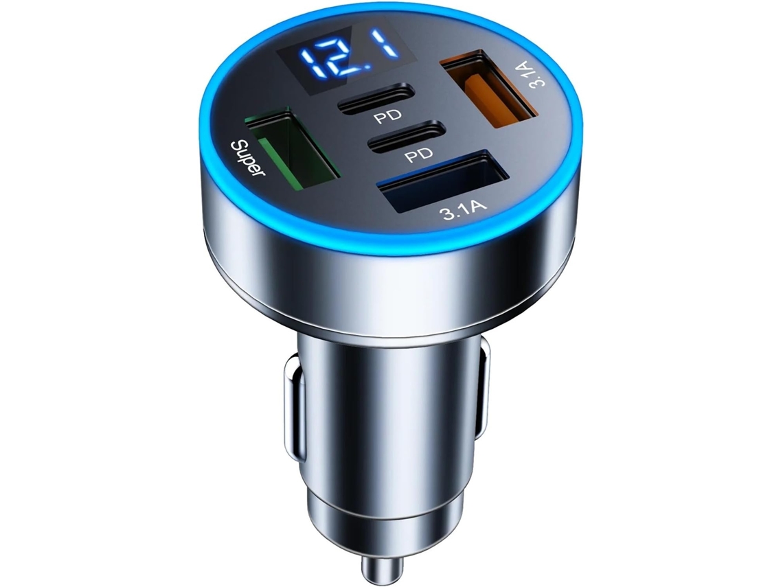 Carregador Usb Veicular 5 em 1 para Celular com Visor de Voltagem SFUSHOS
