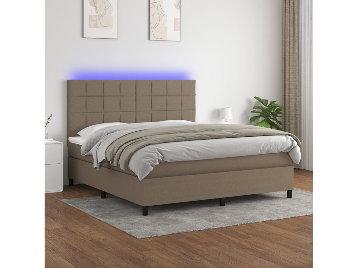 Cama Box Spring Colchão/led 180x200cm Tecido Cinza-acastanhado