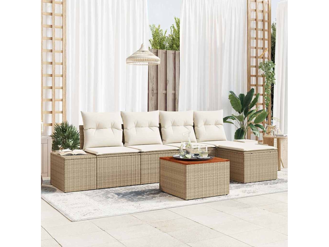 Vidaxl Conjunto De Sofá De Jardim 6 Unid. Bege E Creme Vime Pe