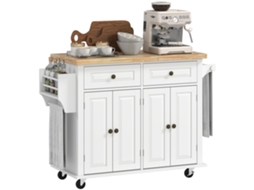 Carrinho de cozinha MDF com 2 gavetas, 2 armários, porta garrafas e prateleira ajustável branco S/MARCA