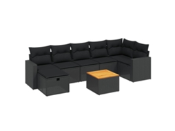 Conjunto de 8 Sofás de Jardim com Almofadões Vime Pe Preto MAISON EXCLUSIVE (N/A)