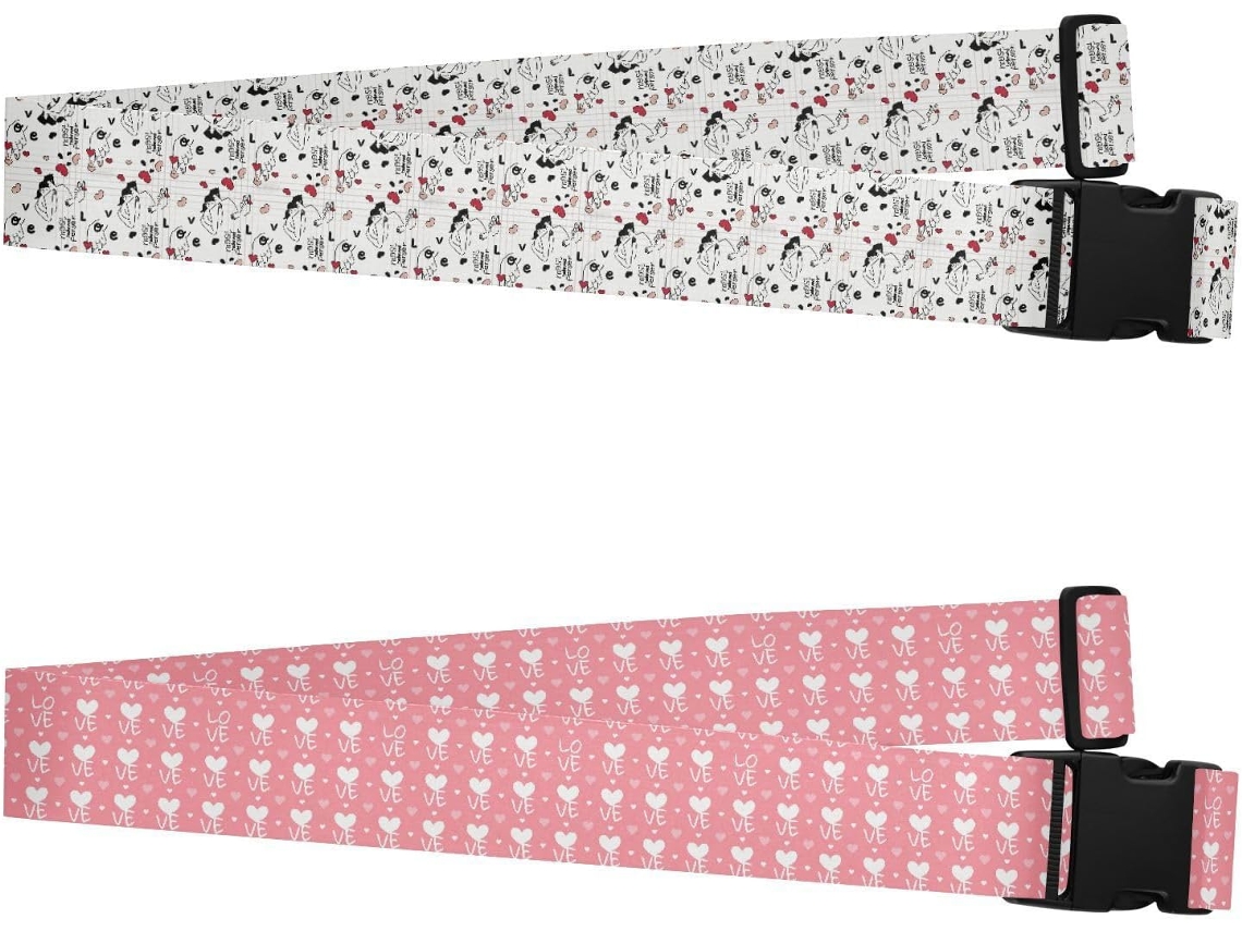 Conjunto De 2 Cintas Bagagem Resistentes E Ajustáveis Para O Dia Dos Namorados, Com Estampa De Coração, Cor Rosa Claro