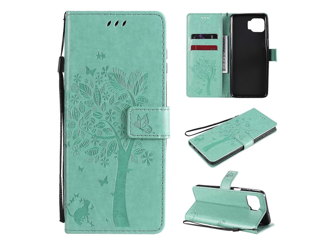 Capa De Couro Pu Com Estampa Horizontal De Árvore E Gato Para Motorola Moto G 5g, Com Suporte, Compartimentos Para Cartões, Carteira E Cordão.