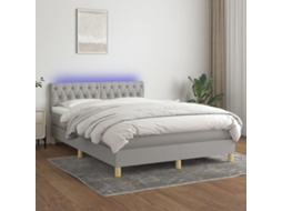 Cama box spring c/ colchão e LED 140x200 cm tecido cinza-claro