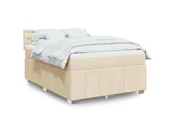 Vidaxl Cama Com Molas/colchão 140x190 Cm Tecido Cor Creme