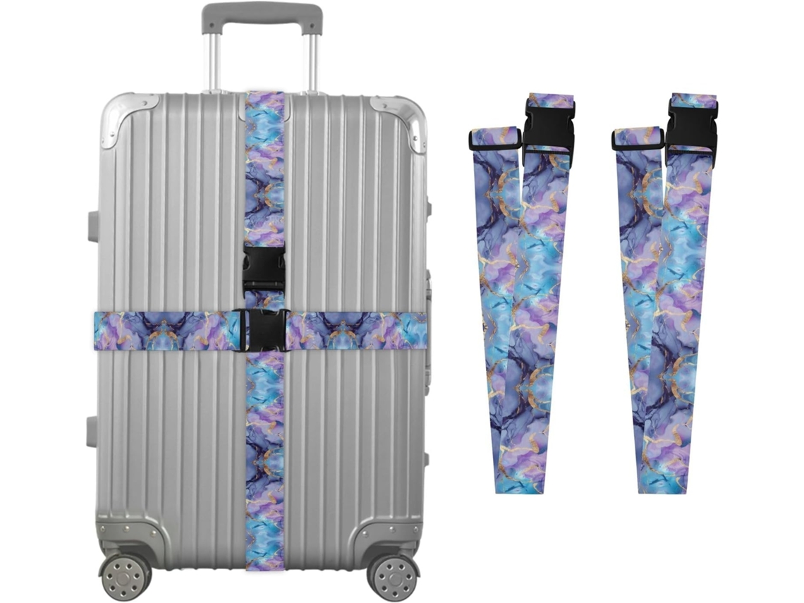 Conjunto De 2 Cintas Bagagem Personalizáveis Em Mármore Azul E Roxo Para Malas, Com Fivelas De Embalagem