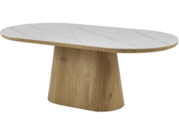 Mesa De Jantar Oval De Madeira Cerâmica ''bellagio'' - 8 Lugares - Branco E Castanho