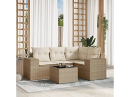 Vidaxl 5 Pcs Conjunto De Sofás P/ Jardim Com Almofadões Vime Pe Bege