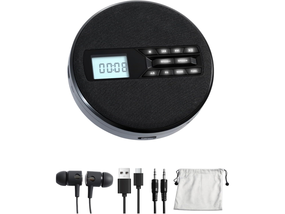Leitor De Cd Portátil Com Dois Alto Falantes Estéreo, Suporte Para Mp3 Wma, 5 Velocidades De Reprodução, Bateria De