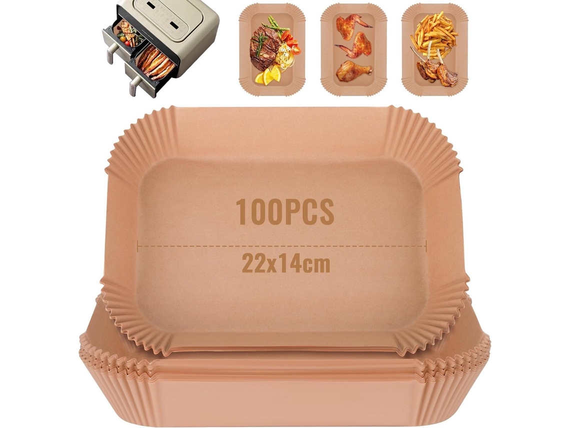 Pacote Com 100 Folhas De Papel Manteiga Silicone Descartável Para Fritadeira A Ar, Fornos Micro-ondas E Vapor, 22x14 Cm.