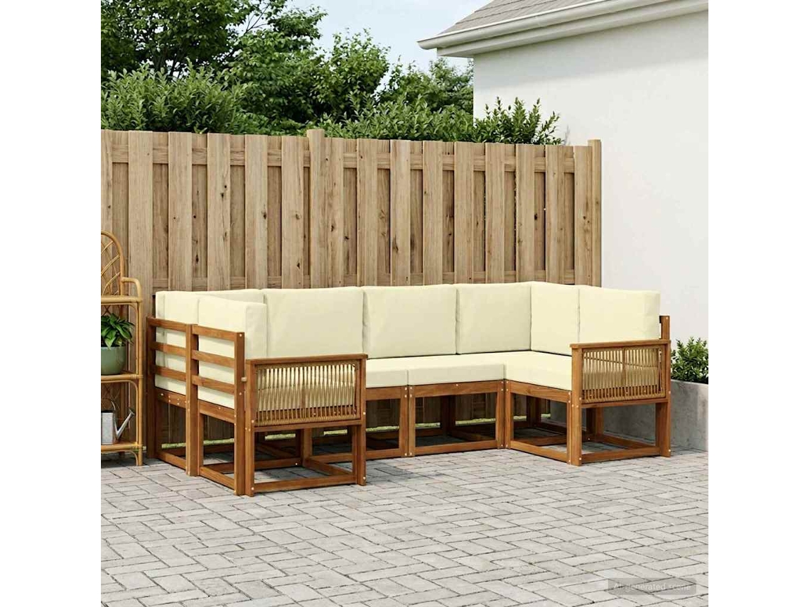 Vidaxl Conjunto De Sofás Para Exterior 6 Unid. Natural E Creme