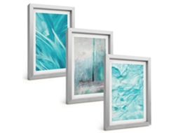 Um Conjunto De Imagens Decorativas Em Uma Molduratons De Azul, Padrões Abstratos Moldura Prateada Pinturas De Quarto Espelharte (3 Peças 20x30 Cm)