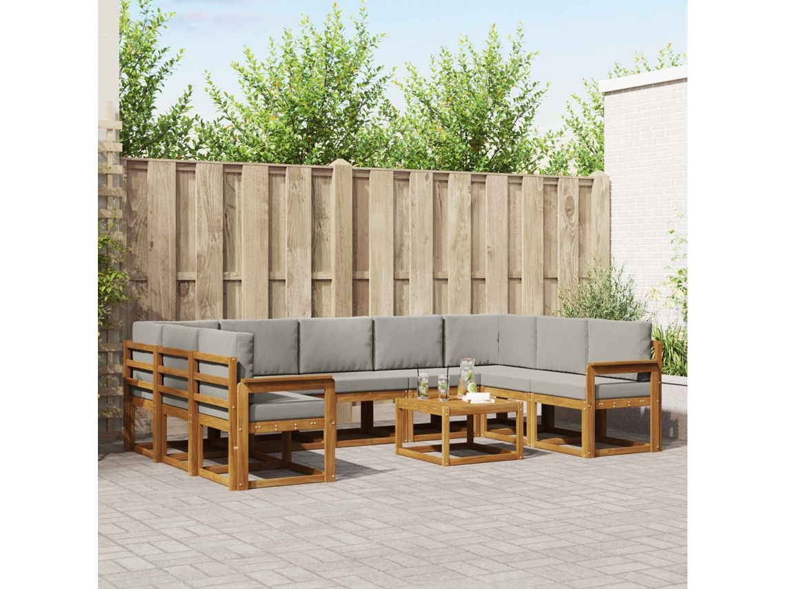 Vidaxl Conjunto De Sofás Para Exterior 10 Pcs Cinza Natural E Claro