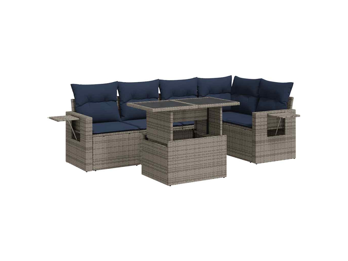 Maison Exclusive - 6 Pcs Conjunto Sofás Jardim Com Almofadões Pe/acácia Cinzento