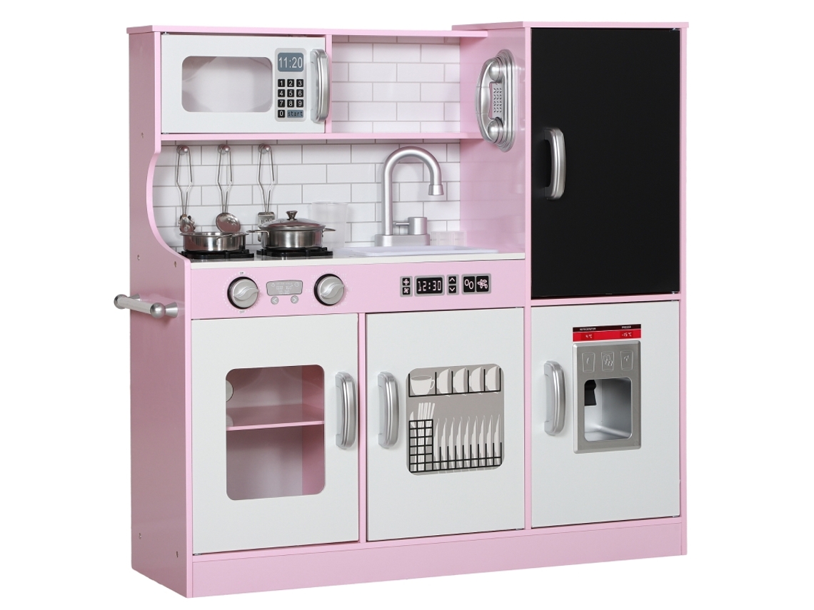 Conjunto de Cozinha de Brinquedo com Panelas, Quadro negro, Telefone, Máquina de Sorvete e Fogão, 83,8 X 26,8 X 81 Cm, Rosa TOPBRICO