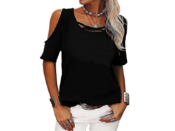 BLUSA Fasst Casual de Ombros Descobertos, Manga Curta, Verão, Algodão Misturado