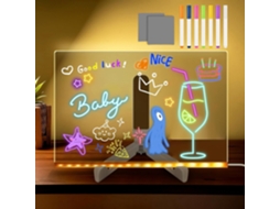 Quadro De Mensagens Led, Desenho Iluminado, Mágico Apagável Para Crianças Com 7 Canetas Neon, Meninas, 30 X 20 Cm Aquaforge