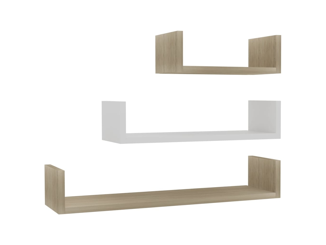 Prateleira Parede 3pcs Derivados Madeira Carvalho Sonoma Branco MAISON EXCLUSIVE