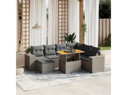 Vidaxl 8 Pcs Conjunto Sofás De Jardim C/ Almofadões Vime Pe Cinzento