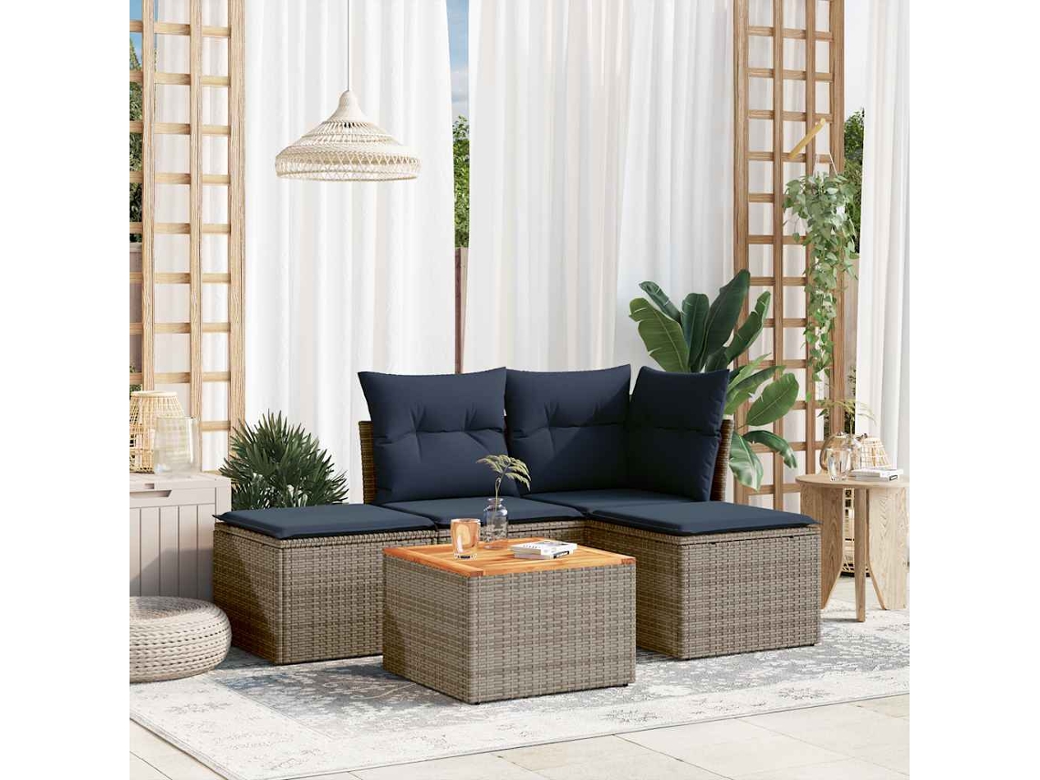 Vidaxl Conjunto De Sofá De Jardim De 5 Peças Com Almofadas Em Rattan Sintético Cinza