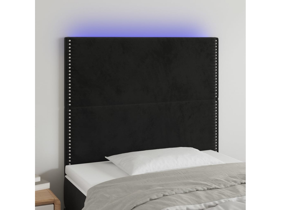 Vidaxl Cabeceira Cama C/ Led Veludo 100x5x118/128 Cm Preto