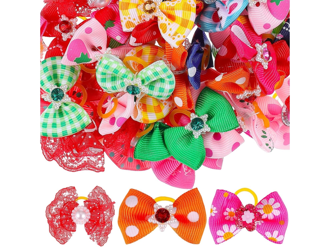 50 Laços De Cabelo Cães Com Elásticos, Confortáveis E Fáceis De Colocar, Ideais Decoração E Concursos De