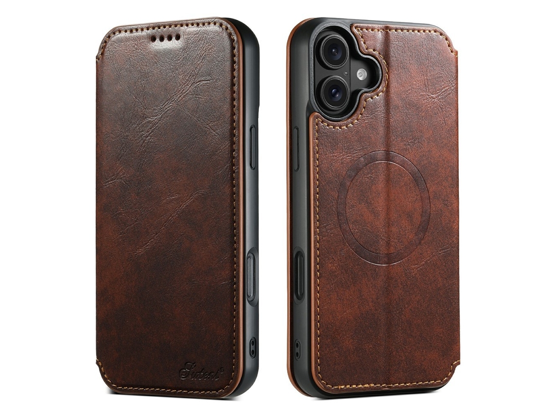 Skalo Capa Carteira De Couro Pu Para Iphone 17 Suteni J05 - Marrom